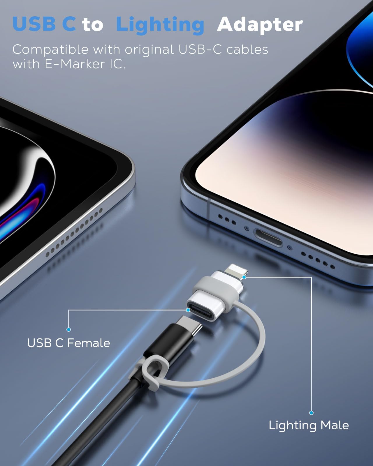 MoKo USB C to Lightning Adapter, Not for Audio/OTG, Lightning Male to USB C Female Adapter for iPhone 14/13/12/11/X Series, iPad/AirPods, Supportโฆ