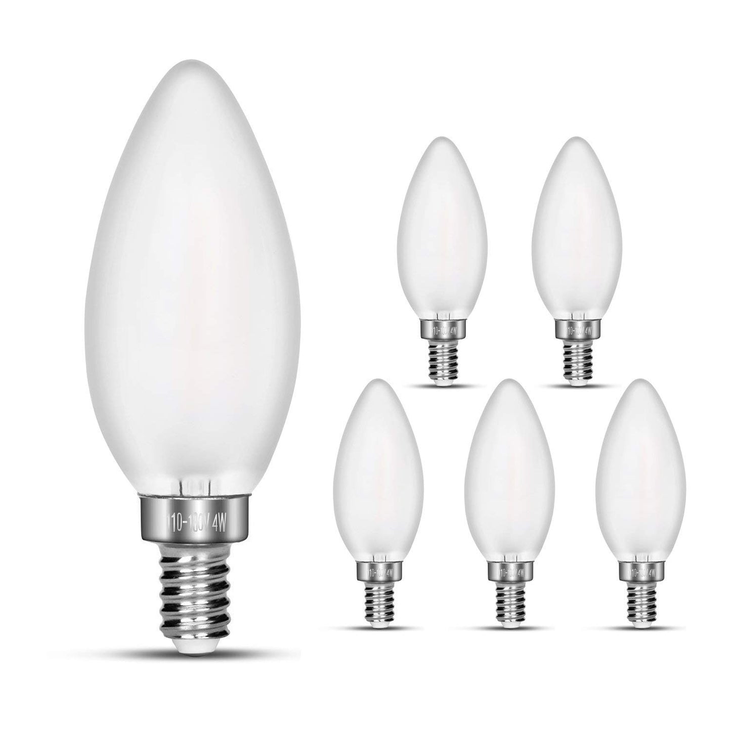 carryBC Dimmable LED Candelabra Bulb Warm White, 2700k 40W Equivalent E12 Base LED Candle Bulbs, C35 Frosted Glass Torpedo Shape Bullet Top, 360