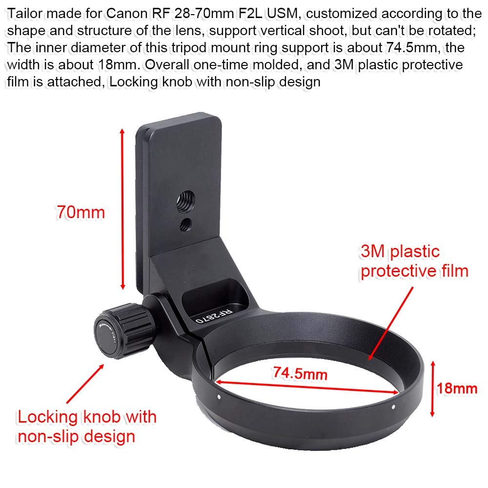 iShoot 74.5mm Metal Tripod Mount Ring Lens Collar Compatible with Canon RF 28-70mm f/2L USM, Lens Support Holder Bracket Bottom is Arca-Swiss Fit