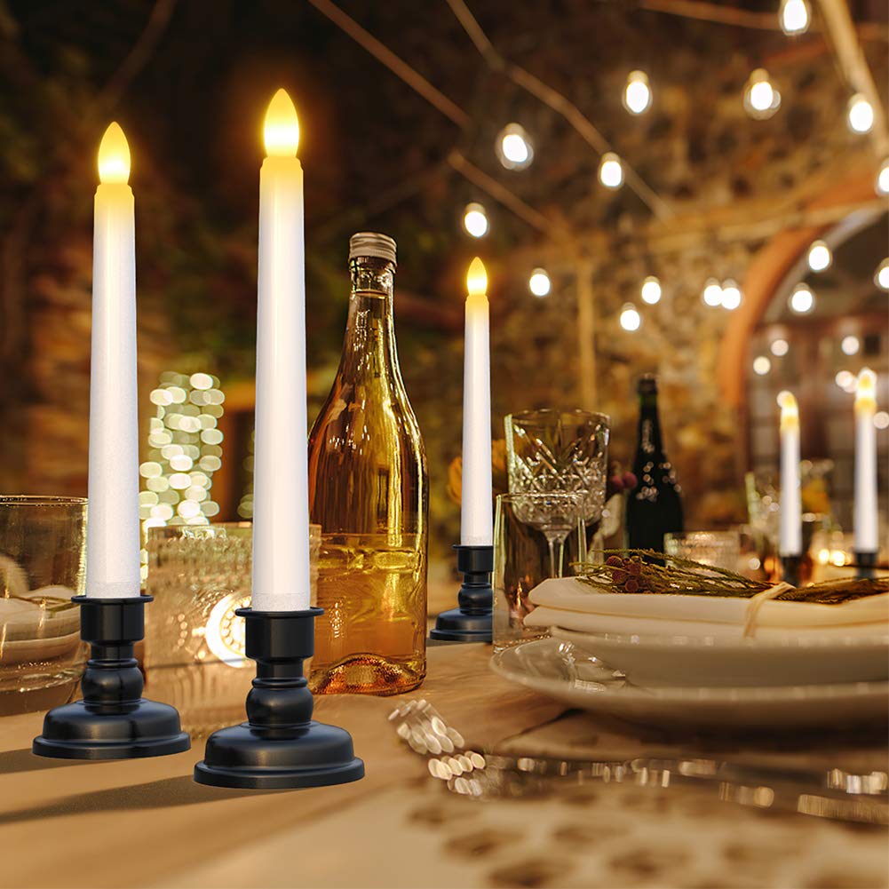 PChero LED Taper Candles with Remote Timers, 6 Pack Flameless Battery Operated Flickering Window Candles with Candlestick Holders for Thanksgiving