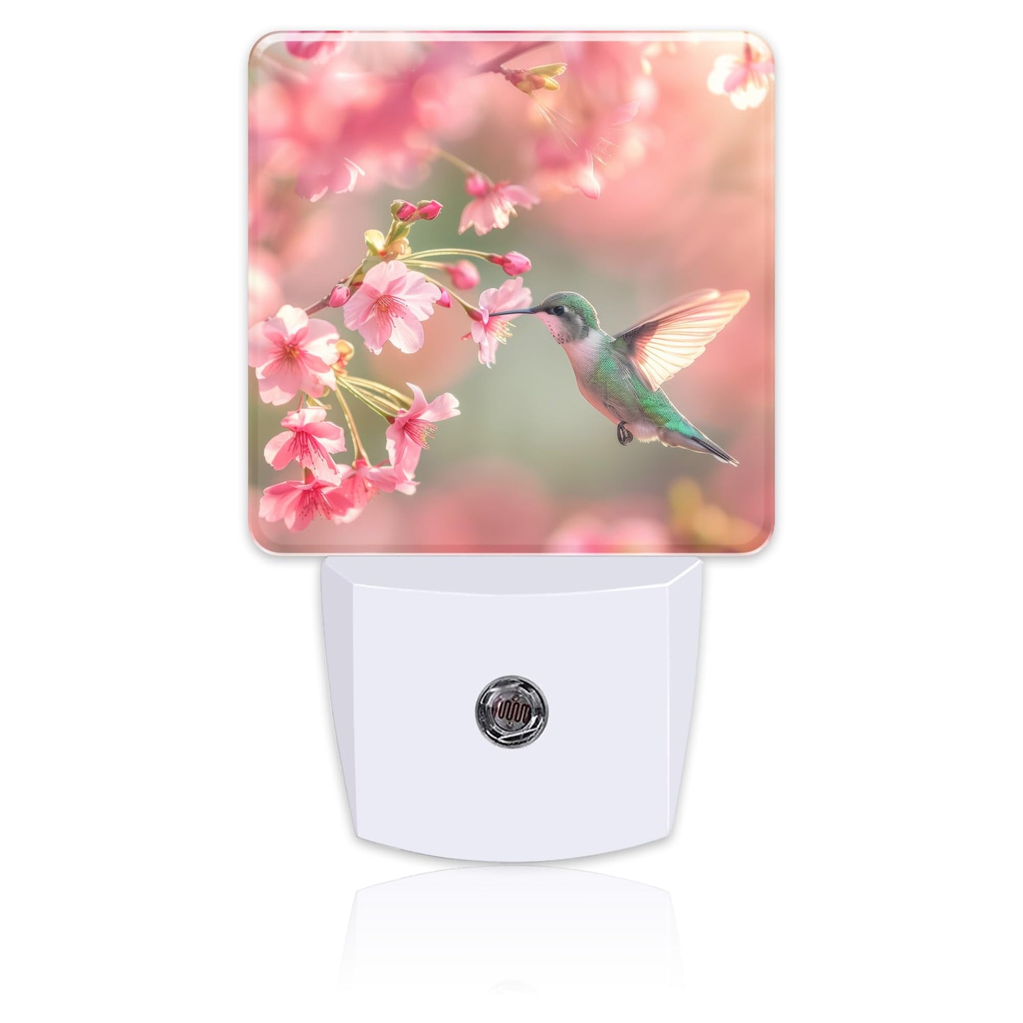 sndheke Hummingbird with Cherry Blossoms Night Light Plug into Wall, Pink Flowers Bird Dusk to Dawn Night Light Plug in,0.5w Energy Saving Sleep