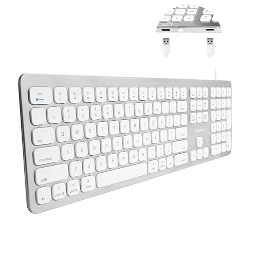 Macally Wired Keyboard for Mac with USB Ports for Mouse - Compatible Apple Keyboard for MacBook Pro/Air, iMac - Aluminum Frame