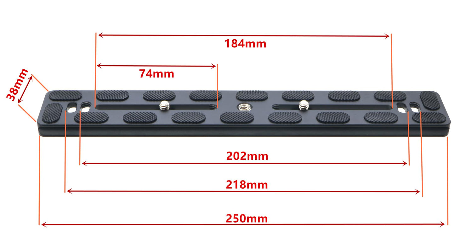 HITHUT PU-250 250mm Universal Long Quick Release Plate Dual Dovetail Slide Rail with D-Ring Screw for Ball Head Tripod Mount DSLR Camera Arca Swiss
