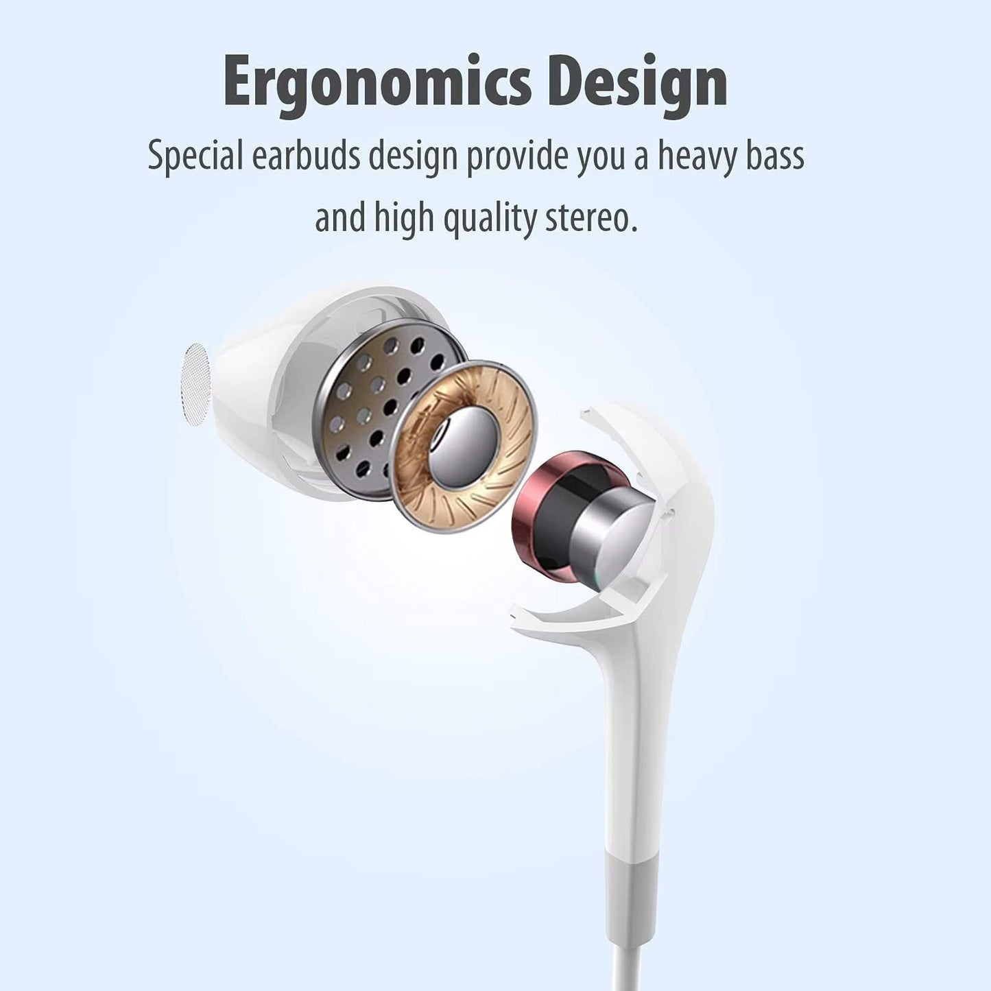 Earbuds Headphones 5 in One Pack, Wired Earbud with Heavy Bass Stereo Noise Blocking, Microphone, Compatible with iPhone, Android Phones, Laptops