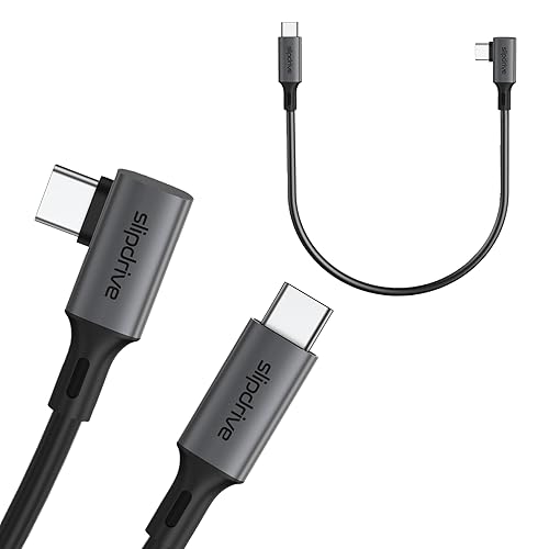Slipdrive Short USB C to USB C 3.2 Gen 2 (12 in.) - 20Gbps, SSD HDD Hard Drive Cable - Right Angle High Speed Data Transfer 4K Video Output 90 Degree