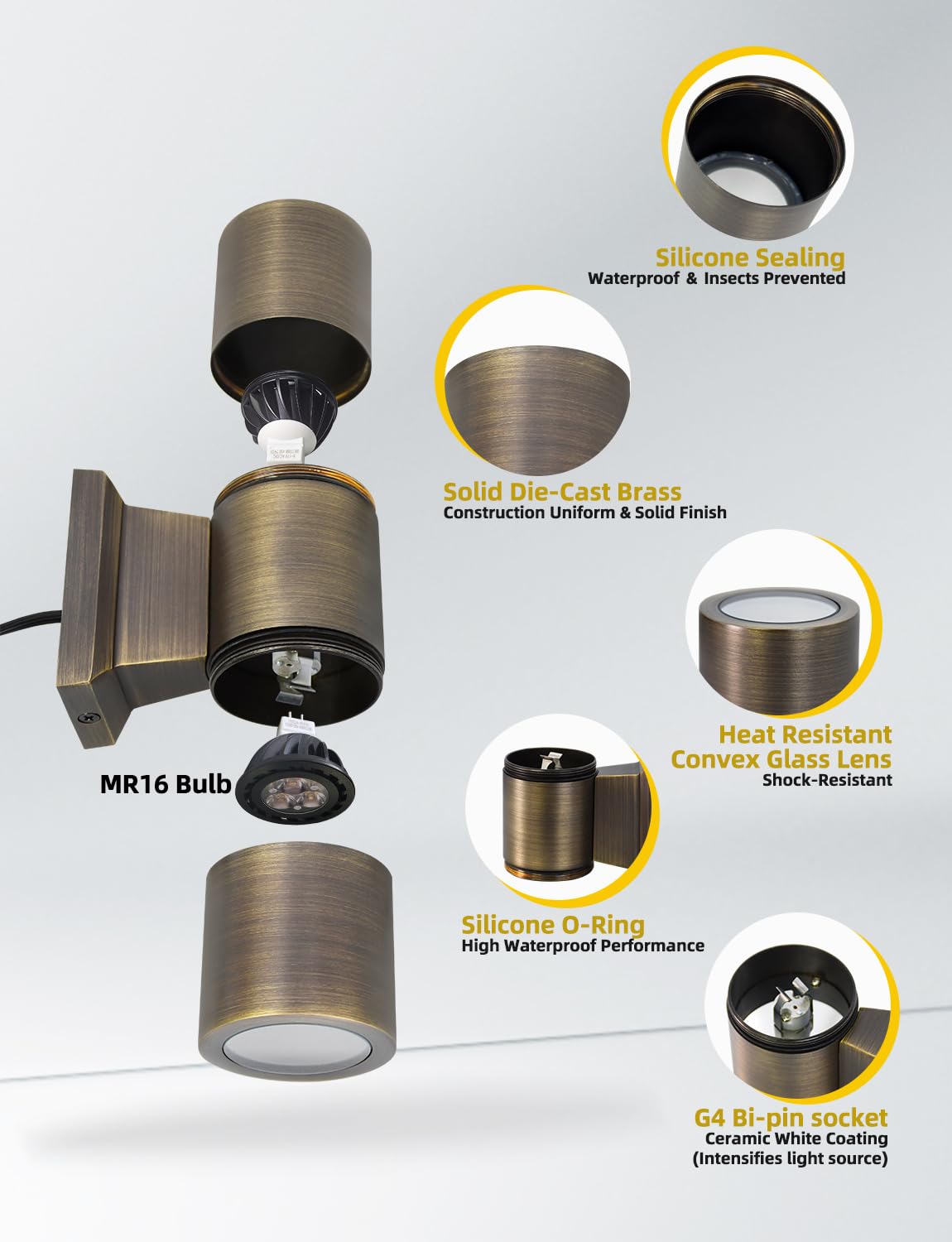 COLOER Brass Outdoor Cylinder Wall Lights(Bronze 6.875" H x 4.25" W) with 5W LED MR16, 12V Low Voltage Porch Light in 2 Lights, 2700K Up Down Lights