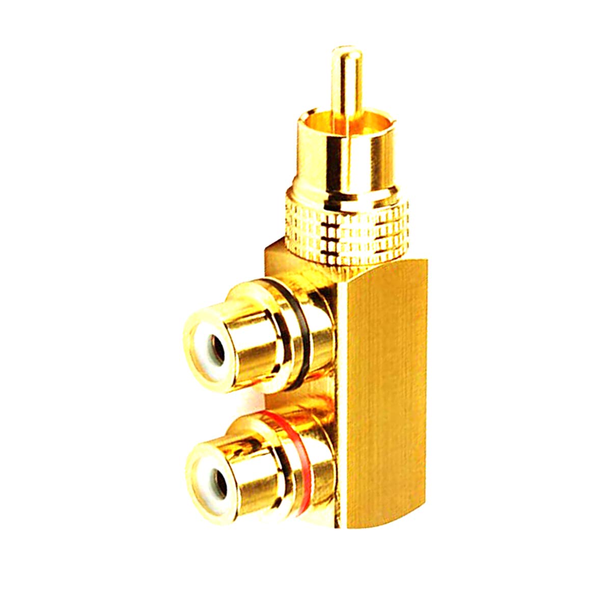 LYLGO 2 Pack Gold-Plated 90 Degree Right Angle RCA Male to 2 RCA Female Jack Audio Video TV Adapters