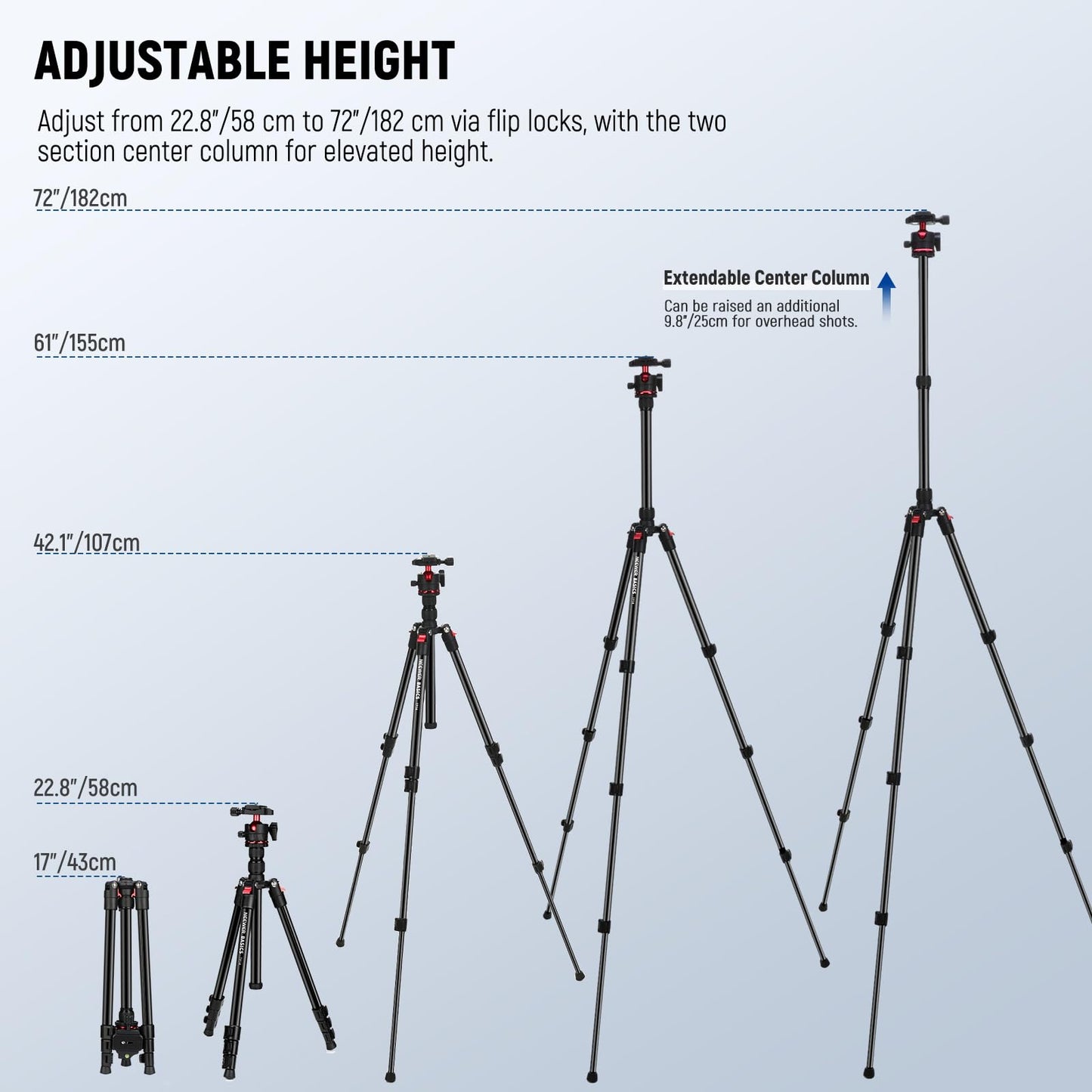 NEEWER Basics Travel Tripod for Camera, 72" Compact Lightweight Portable DSLR Stand, Ball Head, Arca Type QR Plate, Cell Phone Holder Compatible