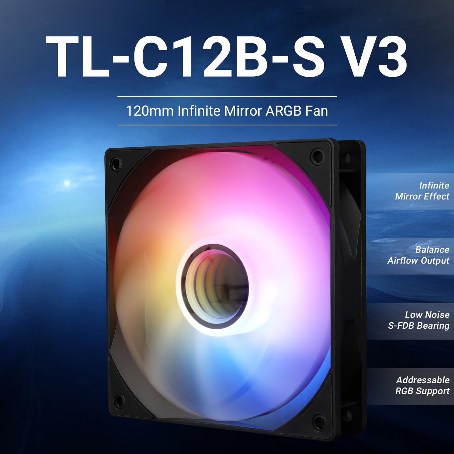 Thermalright TL-C12B-S V3 CPU Fan 120mm Case Cooler Fan ARGB, 4pin PWM Connector Silent Computer Fan with S-FDB Bearing,Desktop Cooling Fan has ARGB