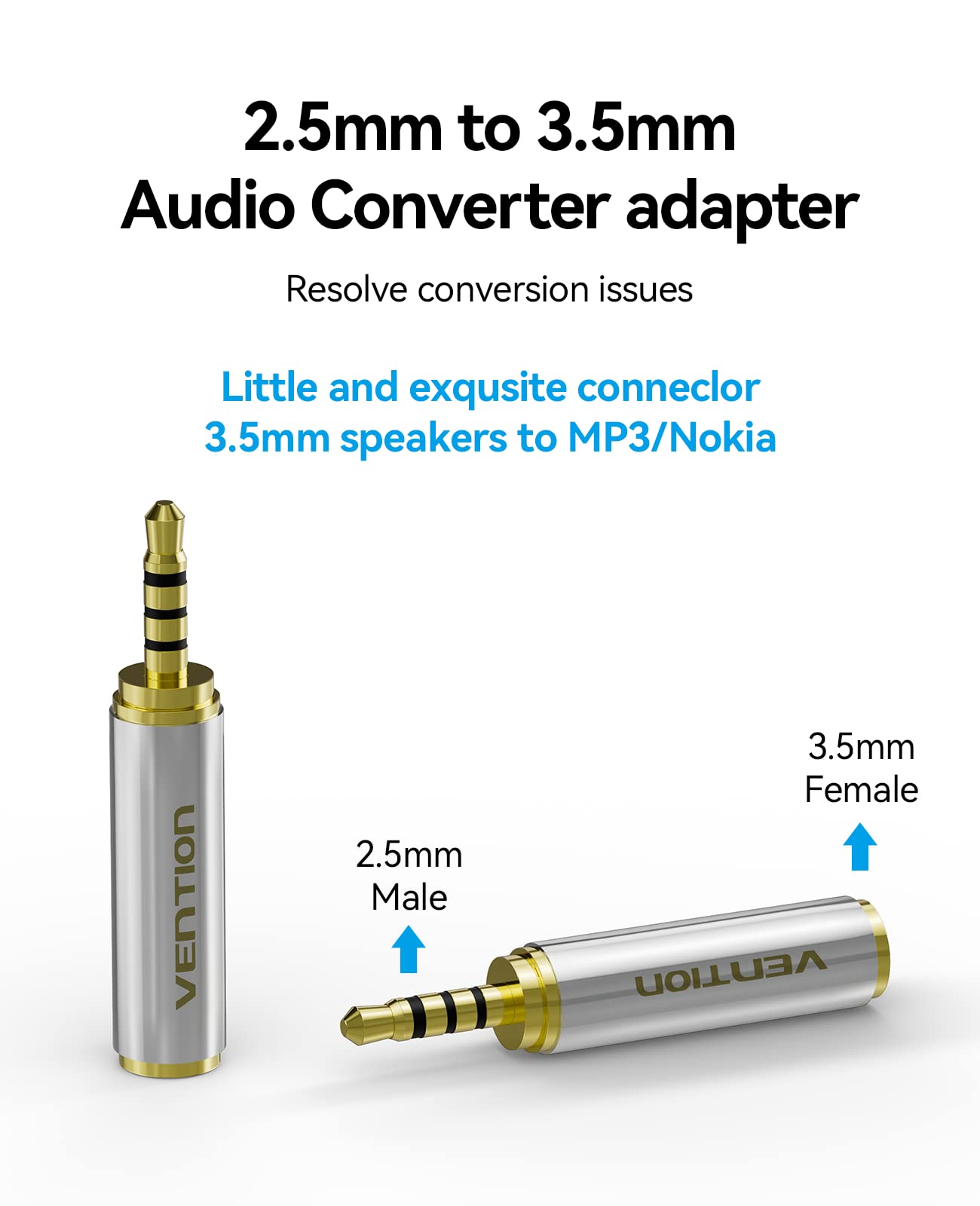 VENTION 3.5mm Female to 2.5mm Male Audio Adapter Converter Premium Quality Headphone Earphone Headset 2.5mm Male to 3.5mm Female Audio Connector Gold