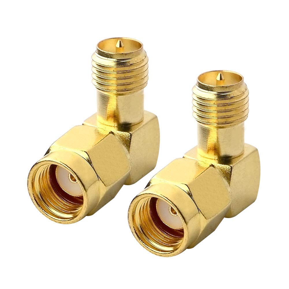 Boobrie 90 Degree Reverse Polarity SMA Coax Adapter RP SMA Male to RP-SMA Female Right Angle Connector for Audio FPV Drone Antennas Radio Video 2-Pack