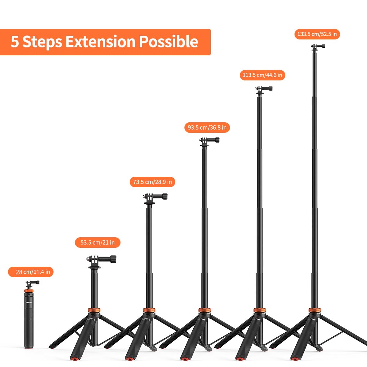 UURig Telescopic Selfie Stick Long with Tripod, Waterproof Hand Grip, for Insta360X5/X4, GoPro Hero 13 12 11 10 9 8 7 6 5 4 3 2, Fusion, Max, Session