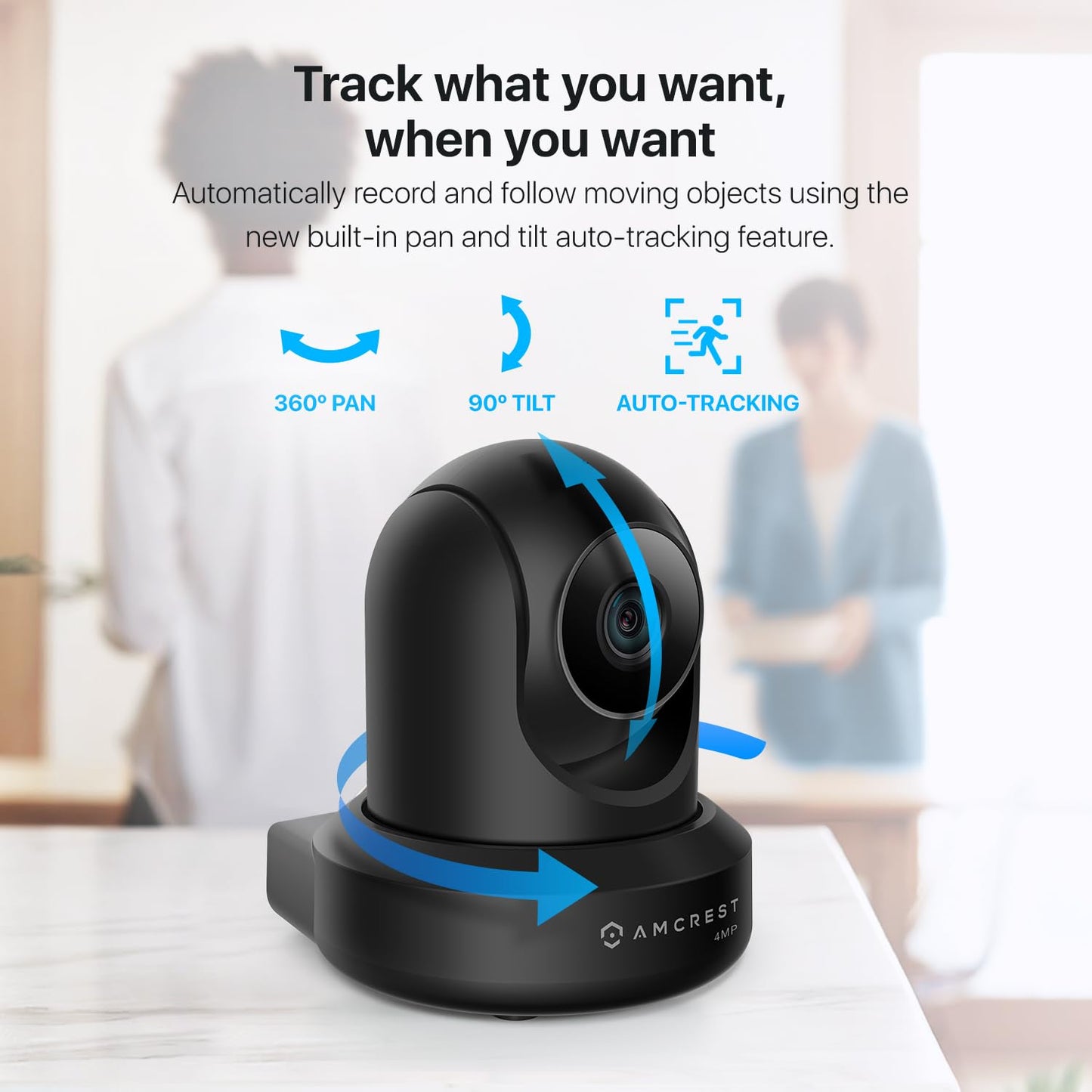 Amcrest 4MP ProHD Indoor WiFi, Security IP Camera with Pan/Tilt, Two-Way Audio, Night Vision, Remote Viewing, 4-Megapixel @30FPS, Wide 90° FOV