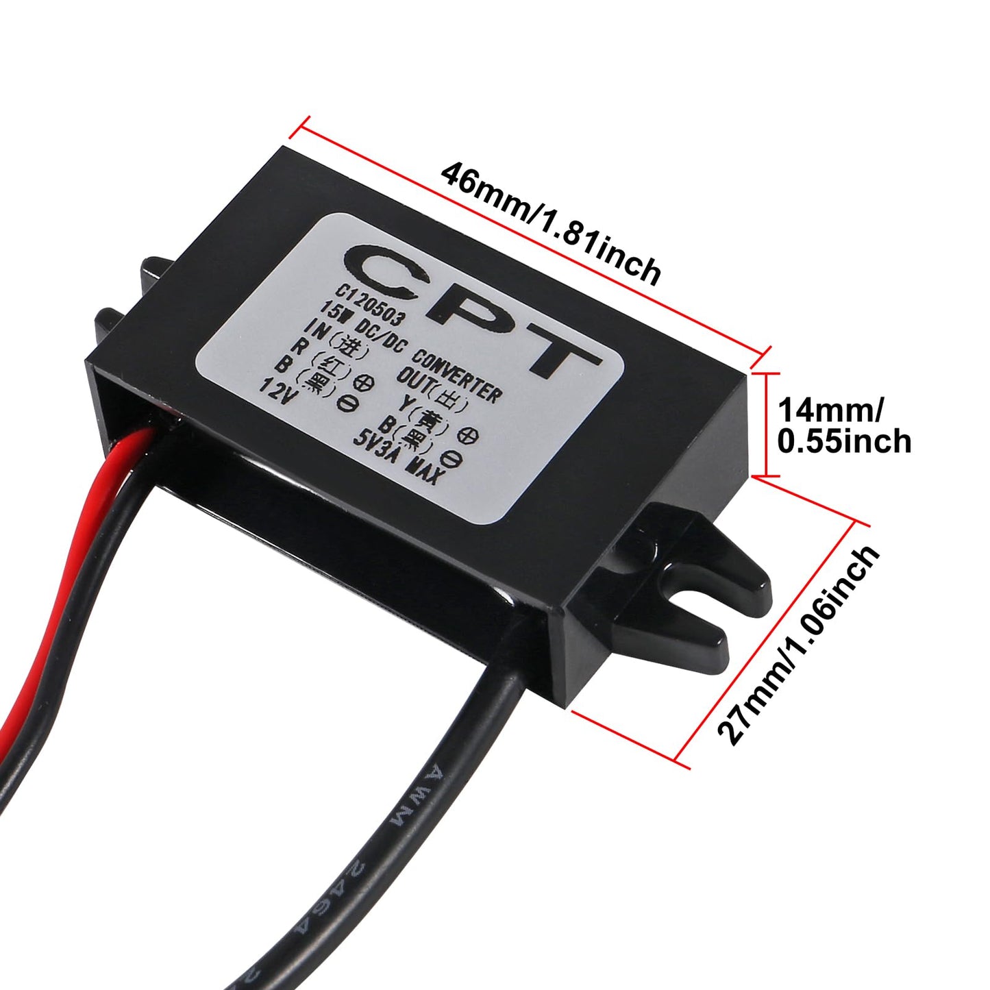AITRIP 3Pack 12V DC to 5V 3A USB Female Converter Adapter Buck Module Regulator Car Power Converter