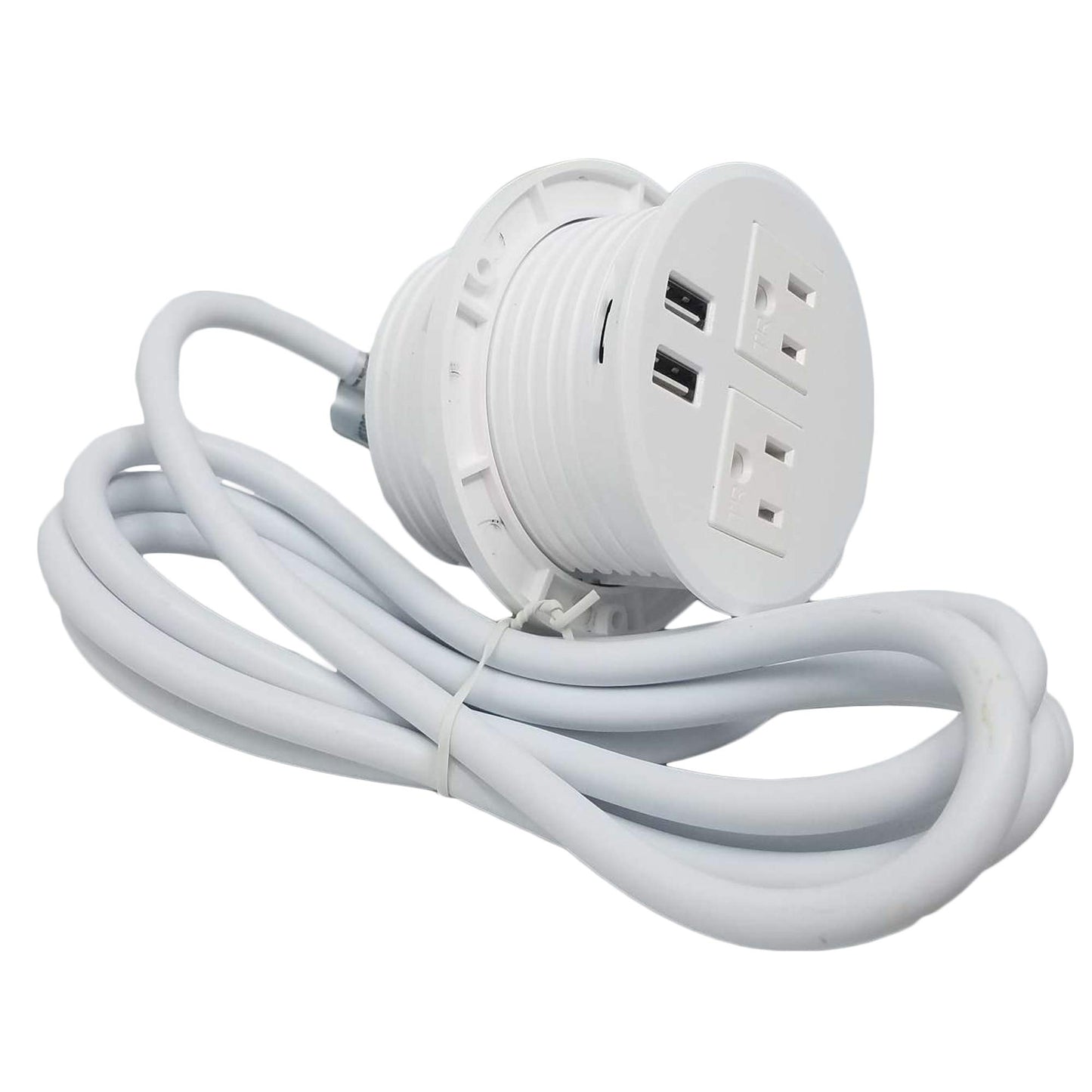 Desktop Power Grommet Outlet Data Center Fit 3" Hole No Drilling Required if you have 3" Hole, 2 Outlet W/2 USB Ports (WHITE - 3" (6ft Power Cord)