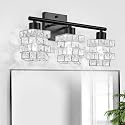 BEHIYA 3 Lights Bathroom Vanity Light, Crystal Bathroom Light Fixture Over Mirror, Matte Black & Crystal Rotateable Indoor Wall Lights | Chrome Glass