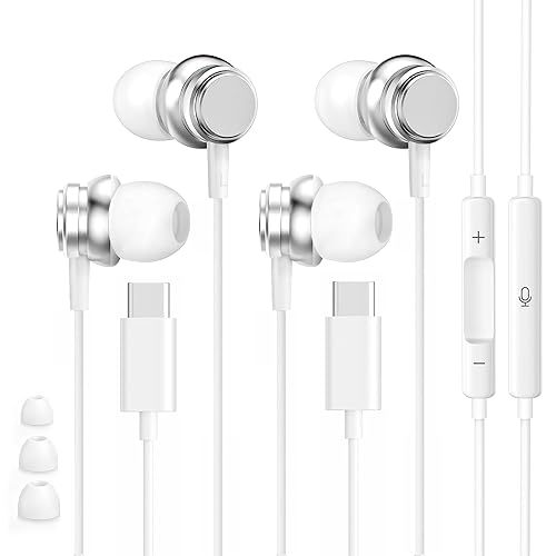 2 PACK USB C Headphones for iPhone 17 16 15, Wired Earbuds USB C with Clear Mic & Magnetic Attraction, for iphone Headphones Wired Type C Earphones