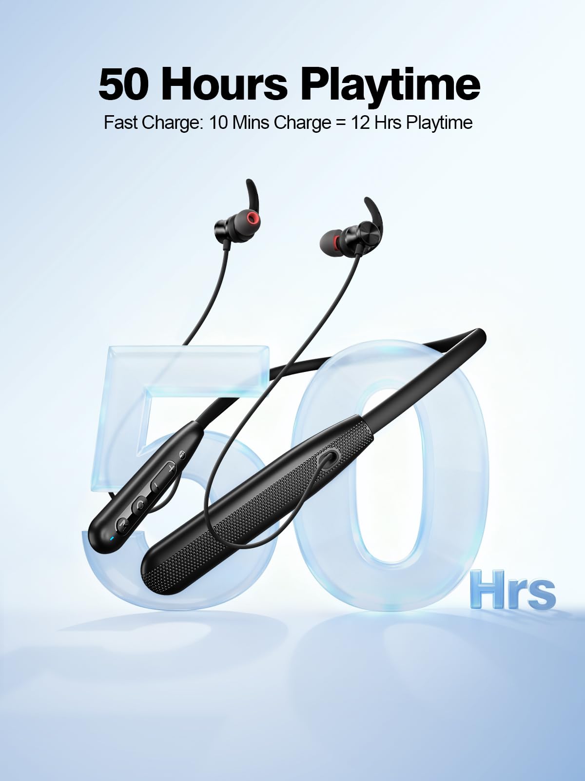 Rythflo Neckband Bluetooth Headphones, ENC IPX7 Sweatproof Sport Earbuds with AI-Enhanced Mic Vibration Call Alert, 50H Playtime Deep Bass Wireless…