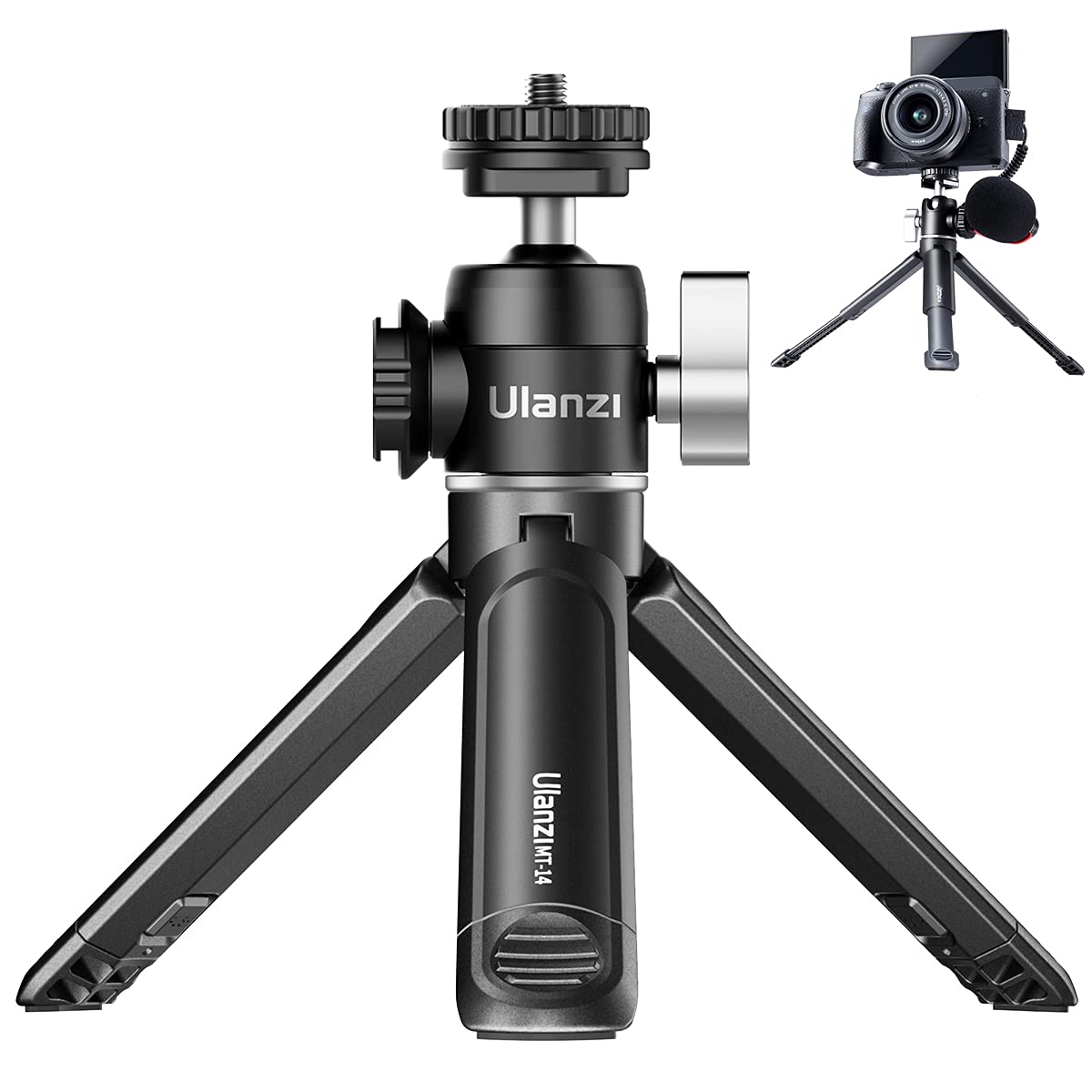 ULANZI Mini Camera Tripod with 360° Ball Head & Cold Shoe, Extendable Small Selfie Stick Tabletop Tripod Stand Handle Grip for Camera iPhone 11 Canon