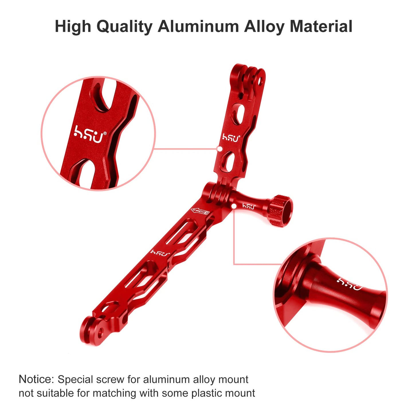 HSU (7 Pcs) All Aluminum Alloy Extension Arm Kit Metal Pole Mount Helmet Stick Extension Arm Mount for GoPro Hero 13/12/11/10/9/8/7/6/5 Black, DJI