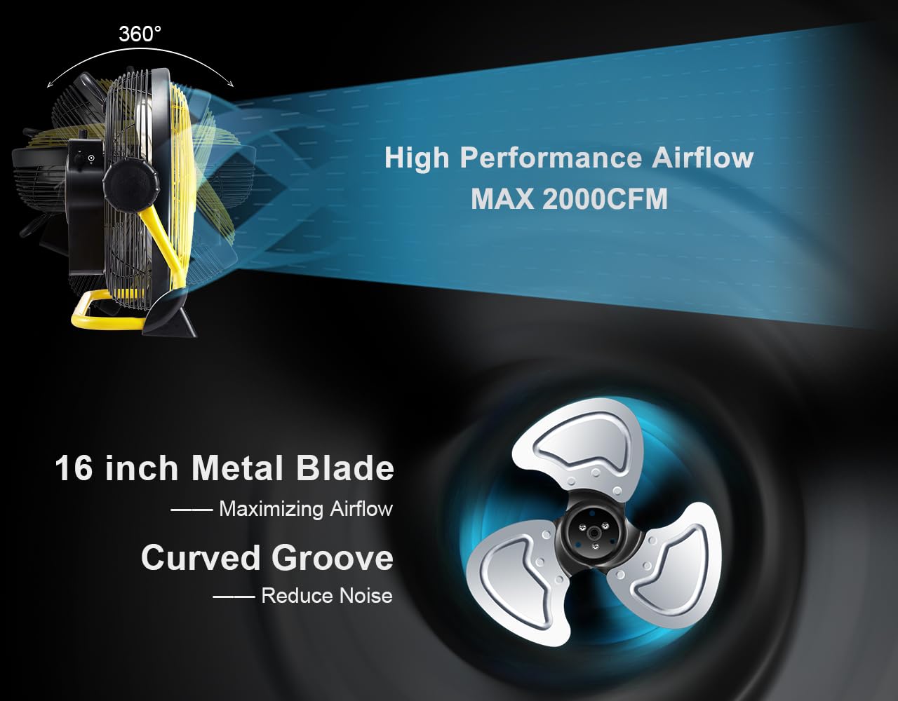 Geek Aire 16" Portable Battery Operated Floor Fan, Metal High Velocity Fan