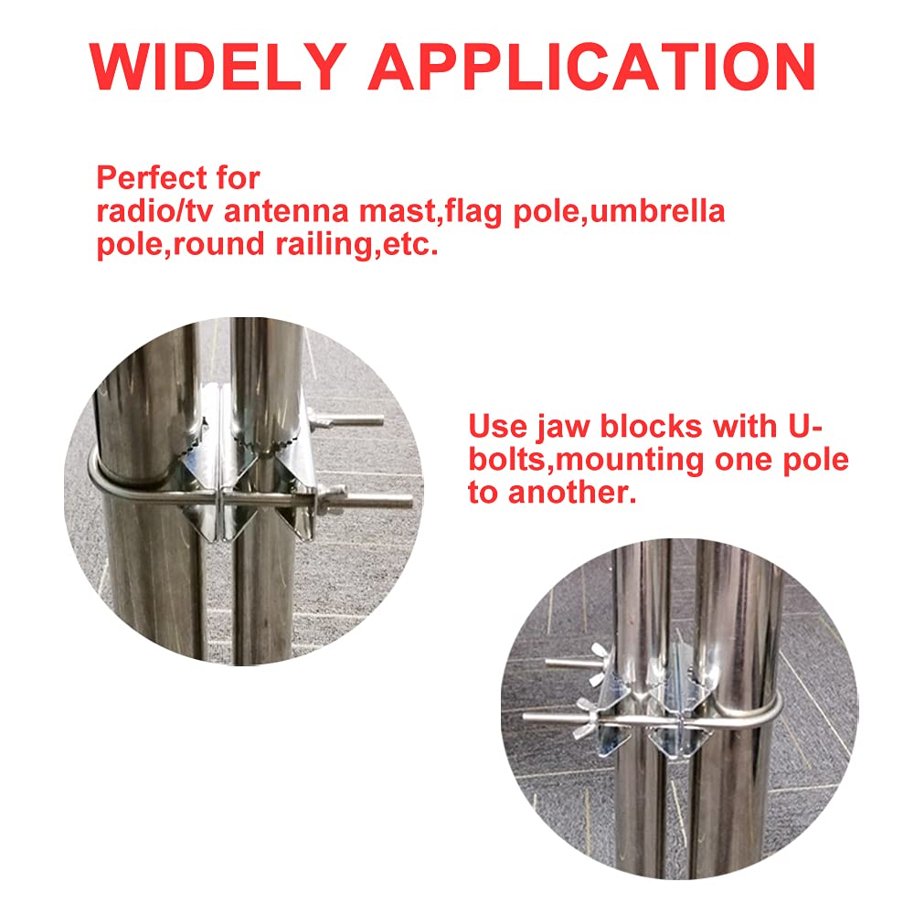 Double Antenna Mast Clamp Heavy Duty Pole to Pole Mounting Kit V Jaw Block with U-Bolt Mounting Hardware for TV CB Ham Antenna Parasols Flags