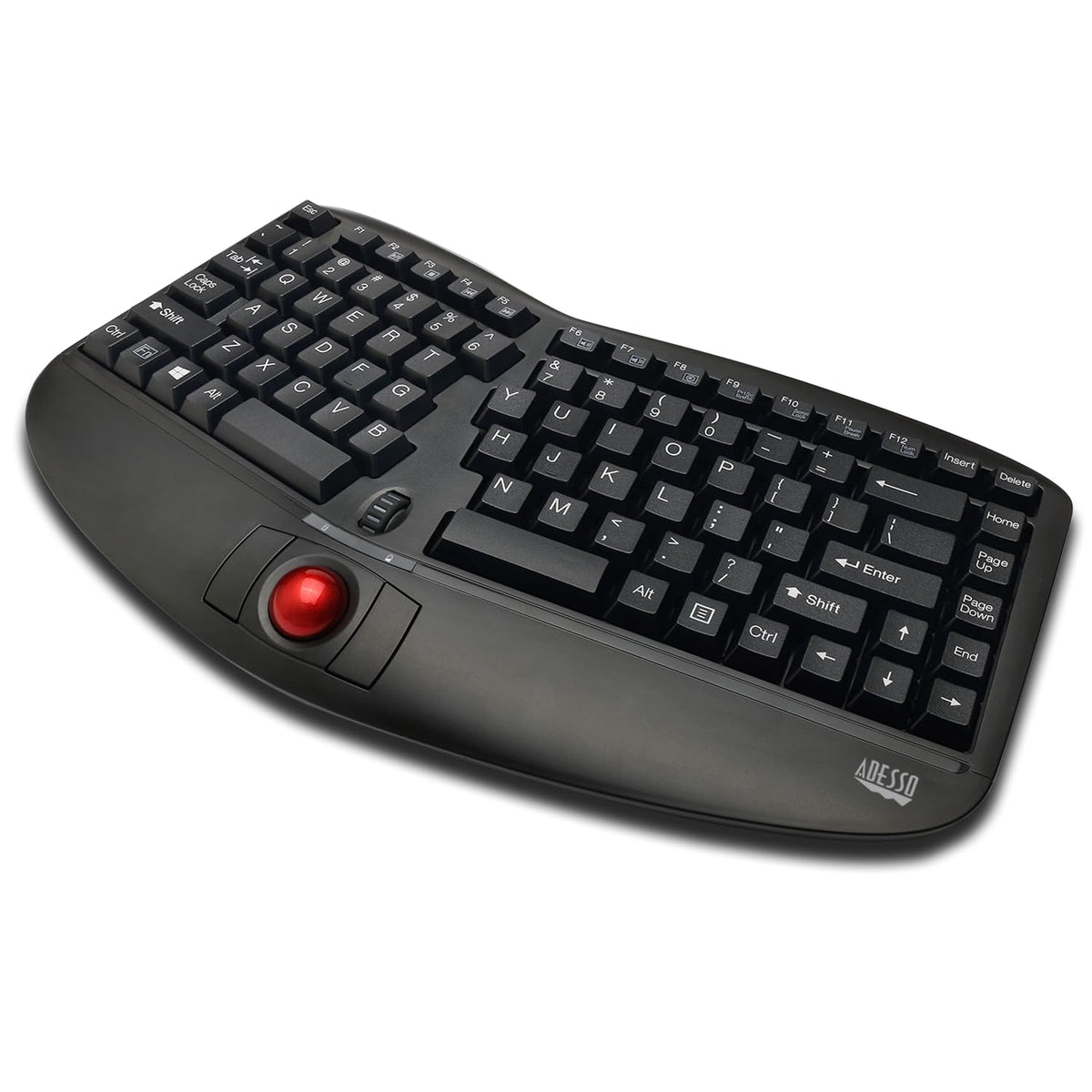 Adesso WKB-3150UB - Wireless Ergonomic Keyboard with Built-in Removable Trackball and Scroll Wheel, Split Key, Long Battery Life, Small and Portable