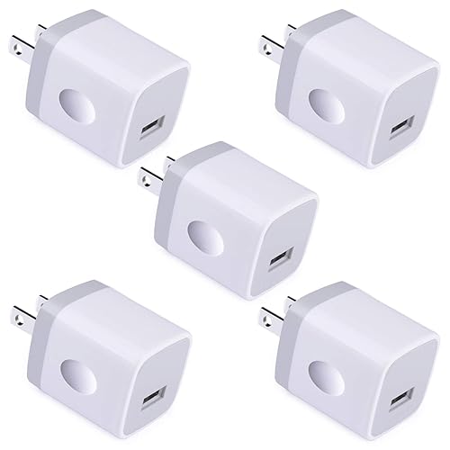 Single Port USB Charger,UorMe 1A 5V Wall Plug USB Power Adapter 5 Pack for iPhone 15 Plus 14 Pro Max/13/12/11/X/8/7/6S/6Plus,Samsung Galaxy S23