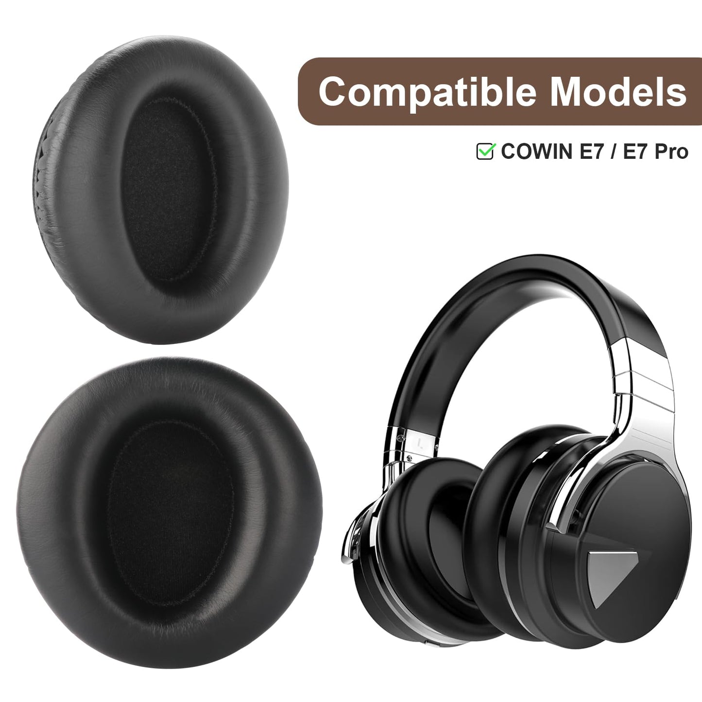COWIN E7 Ear Pads Replacement Round Ear Cushions Compatible with COWIN E7 / E7 Pro Active Noise Cancelling Headphone Soft Protein Leather and Noise