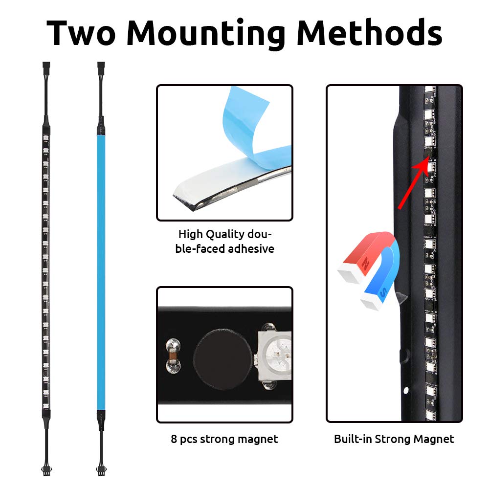 Speclux PC Addressable RGB LED Strip Lights Kit - Magnetic PC Case Lighting, 2PCS 42LEDs ARGB Strip for 5V 3pin RGB Header Motherboard Asus Aura