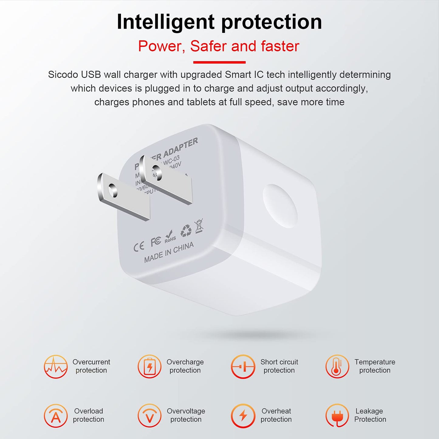 Charger Block for iPhone, Plug in Phone Charger, Sicodo 4Pack Single Port USB Wall Charge Fast Charging Adapter Cube Box for iPhone 16 15 14 13