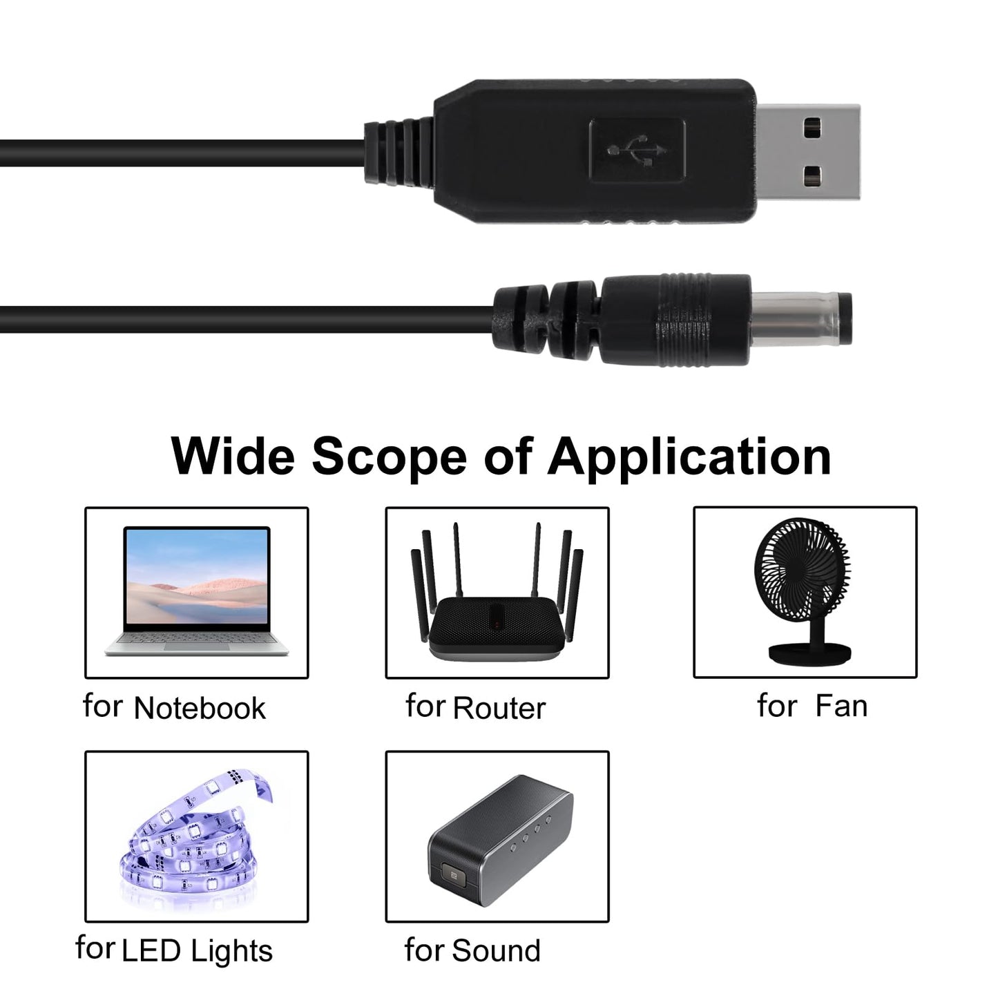 5pcs DC 5V to 9V USB Voltage Step Up Converter Cable with DC Jack 5.5x2.1mm Power Supply Adapter Cable 5V to 9V USB Boost Cable Length 1m/39.37inch