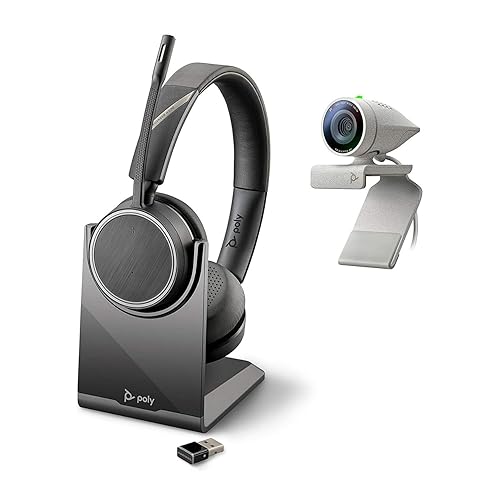 Plantronics Poly - Studio P5 Webcam with Voyager 4220 UC Headset Kit Polycom - 1080p HD Professional Video Conferencing Camera & Stereo Bluetooth