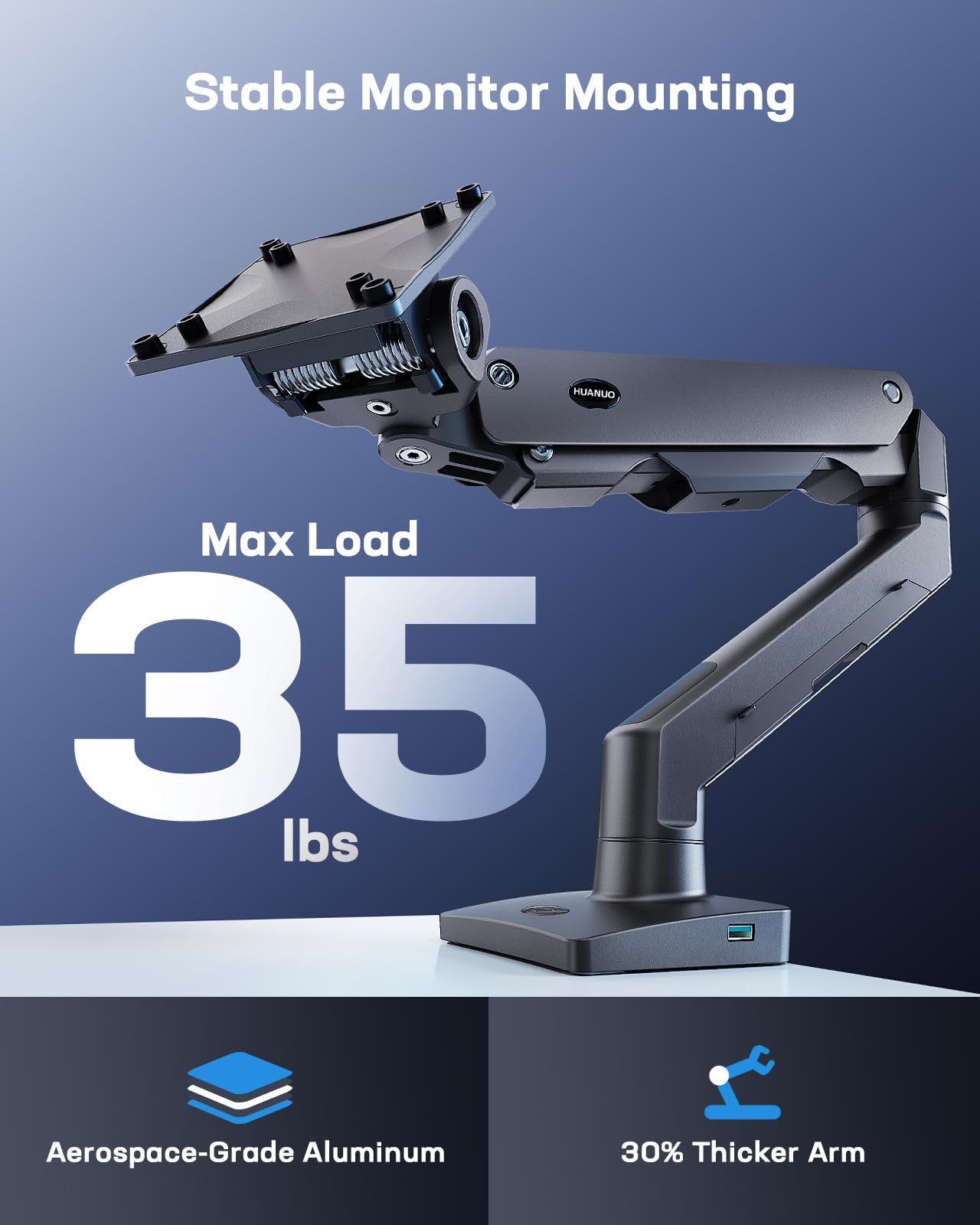HUANUO Heavy Duty Monitor Arm for 13 to 49 inch Screens up to 35 lbs, Aluminum Ultrawide Screen Arm for Samsung Odyssey G9 and More, Fully Adjustable