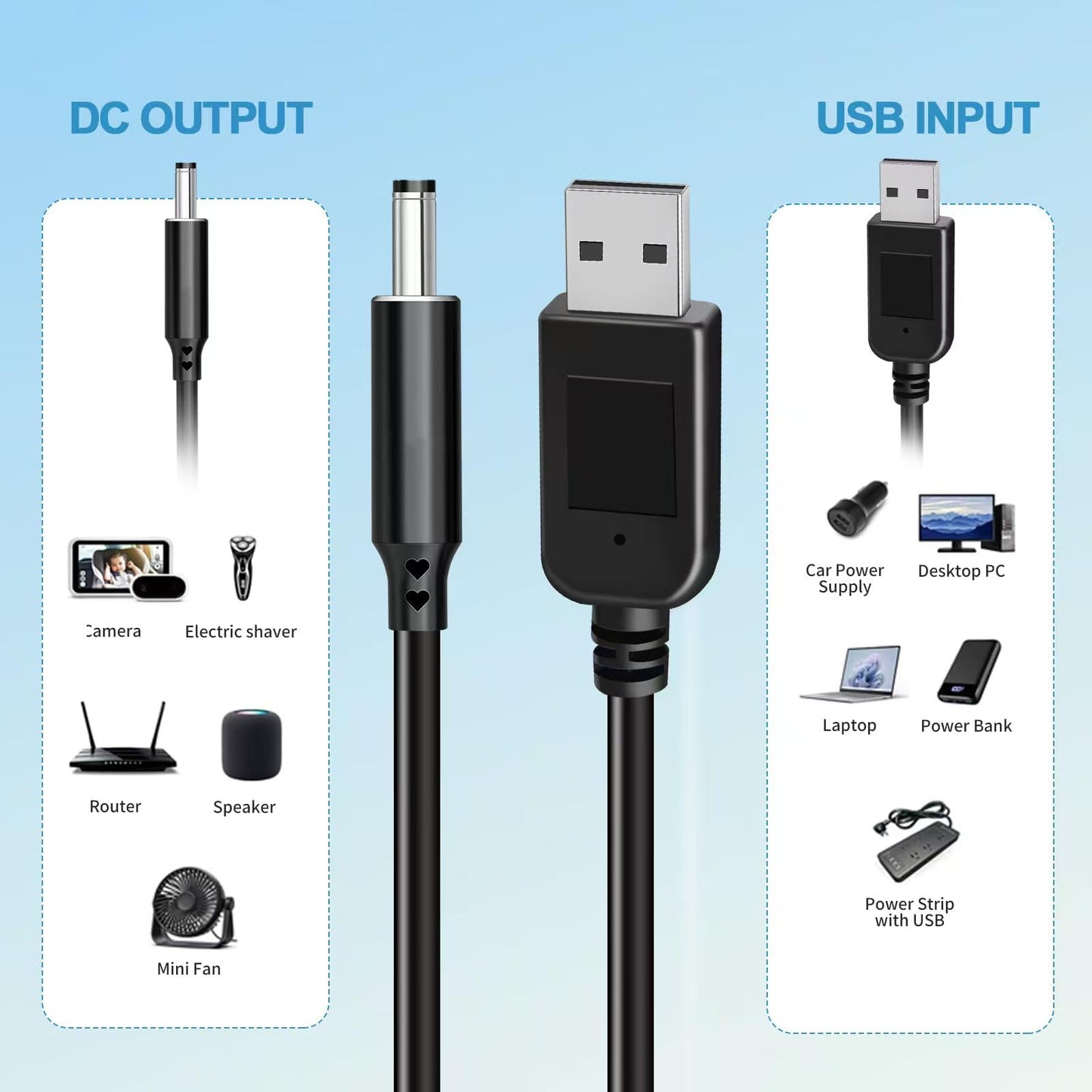 Baby car Camera USB Plug Power Adapter, 5V to 12V Power Cord Adapter, only Used to Connect Cigarette lighters and car Chargers, Does not Support
