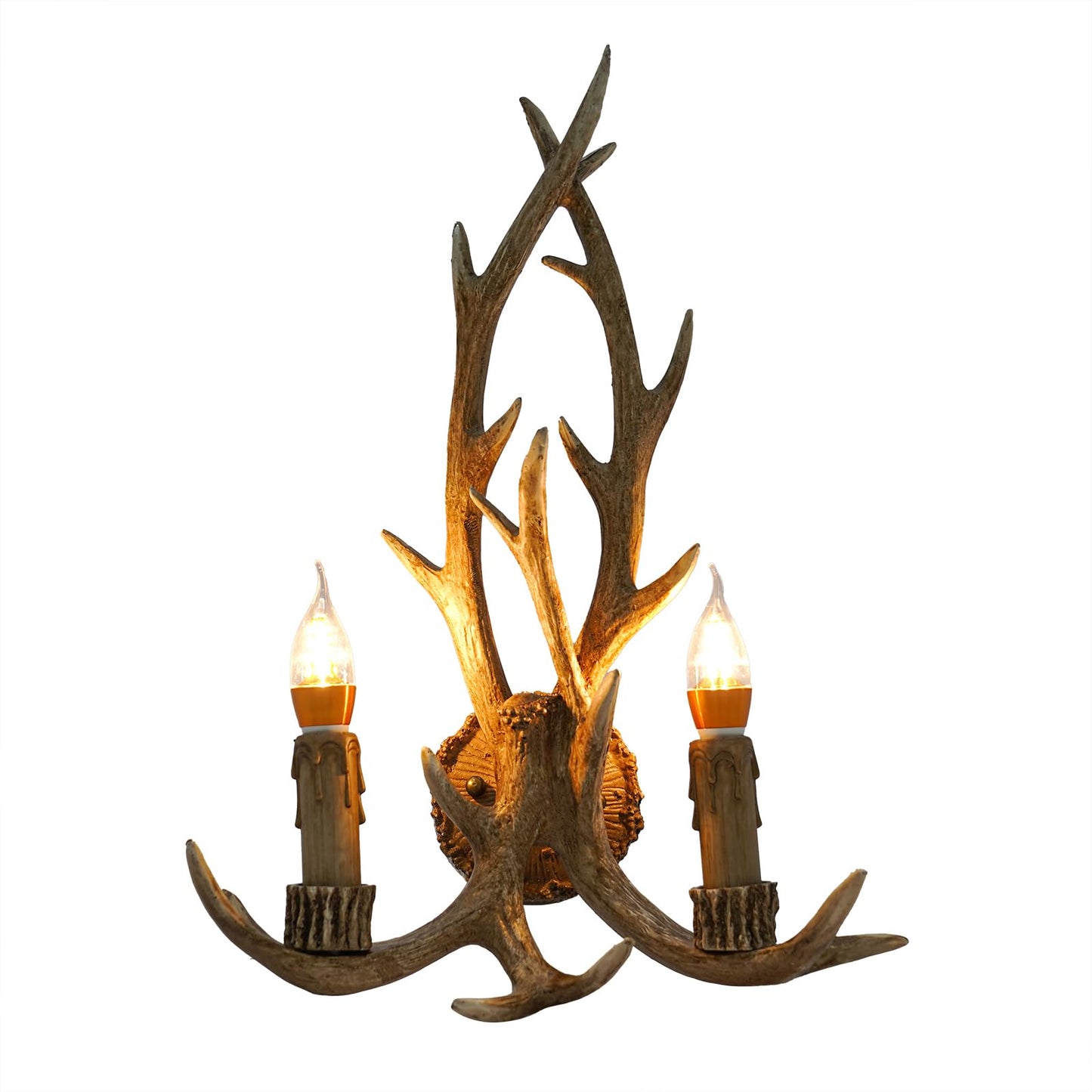 Mahugde Vintage Deer Antler Wall Light 110V Farmhouse Candle Light Rustic Country Style Farmhouse Wall Light with E14 Base for Bedroom Bathroom