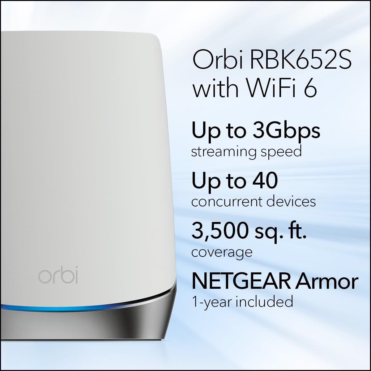 NETGEAR Orbi Whole Home Tri-Band Mesh WiFi 6 System (RBK652S) - Router + 1 Satellite Extender - Security Features - Coverage up to 3,500 sq. ft., 40