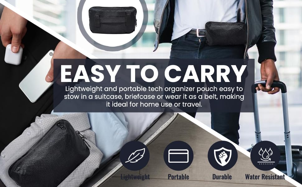 ANIMO 9 Travel Gear Cable Organizer - Sleek & Weatherproof Back Tech Pouch for Cords, Chargers, and Electronic accessories.