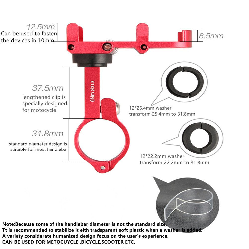 GUB Bicycle & Motorcycle Phone Mount - Aluminum Bike Phone Holder with 360°Rotation Adjustable Handlebar Phone Holder Compatible with iPhone Xs XR 8