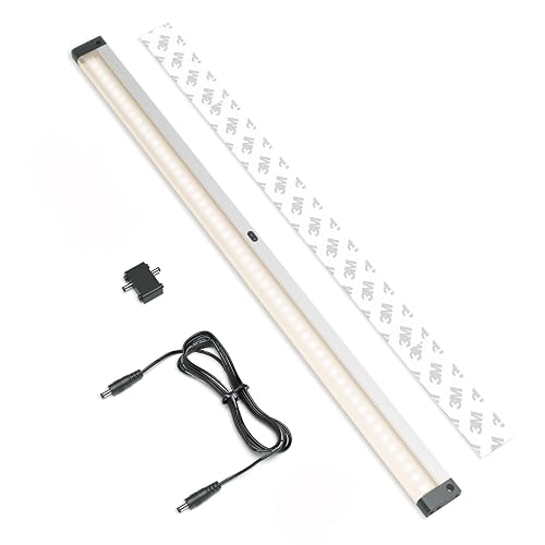 EShine Extra Long 20 inch LED Dimmable Under Cabinet Lighting Strip with Hand Wave Motion Sensor, Black, with Accessories (No Power Supply Included)