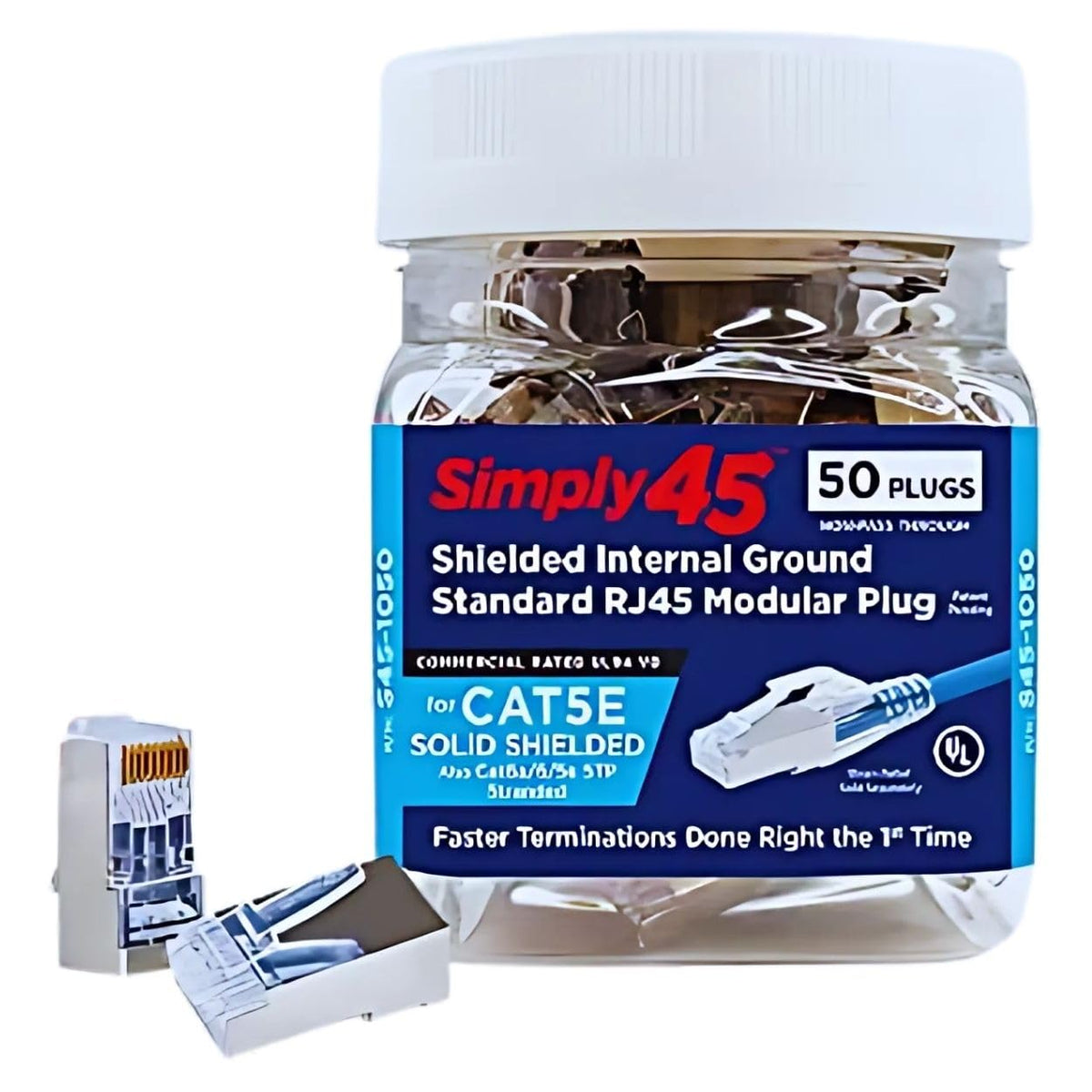 Simply45 Cat5e Shielded Internal Ground Standard RJ45 Modular Plugs, 50pcs