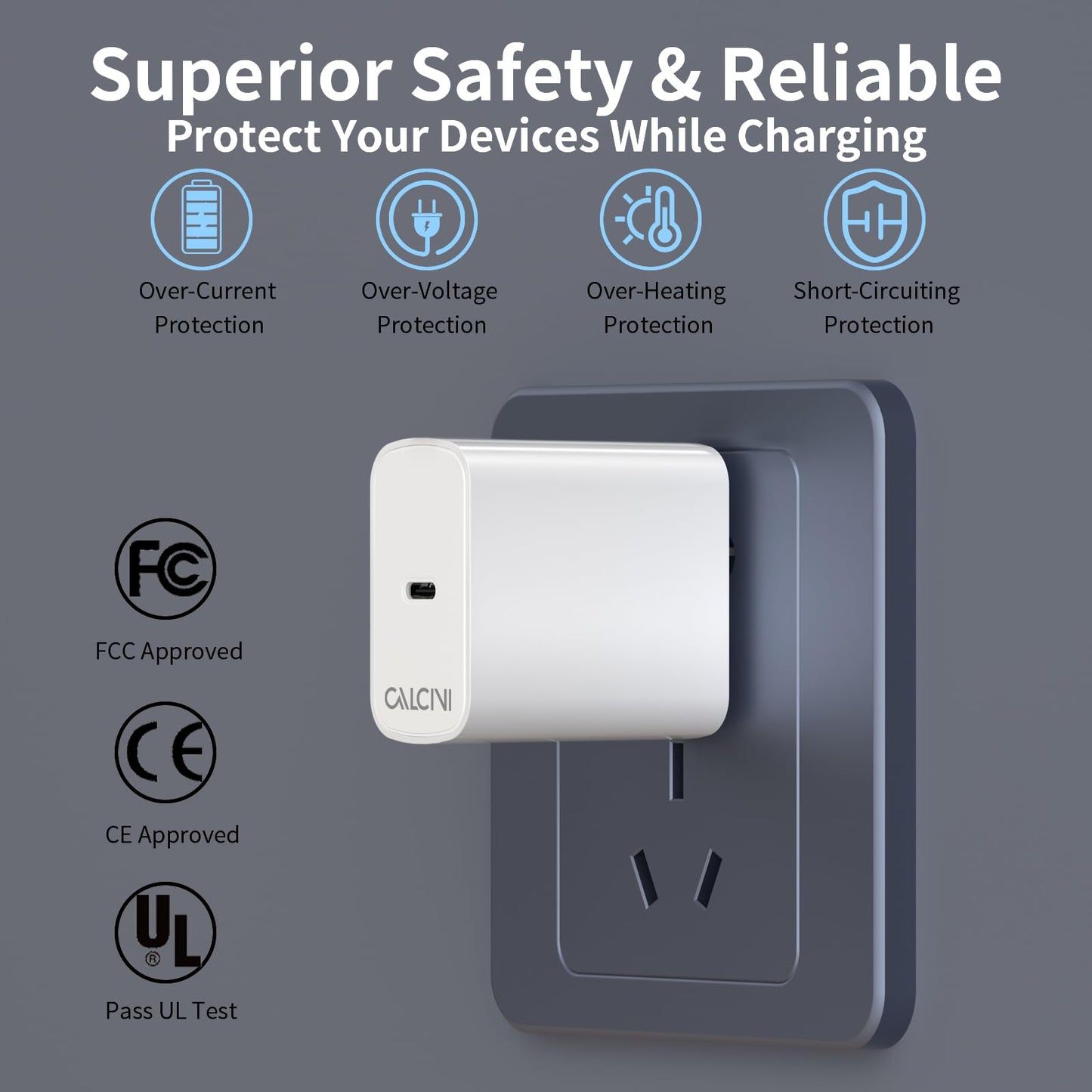 CALCINI USB C Charger Block, 65W Type C Fast Charger for MacBook Pro, Galaxy, Dell, iPhone 15, iPad Pro, and More