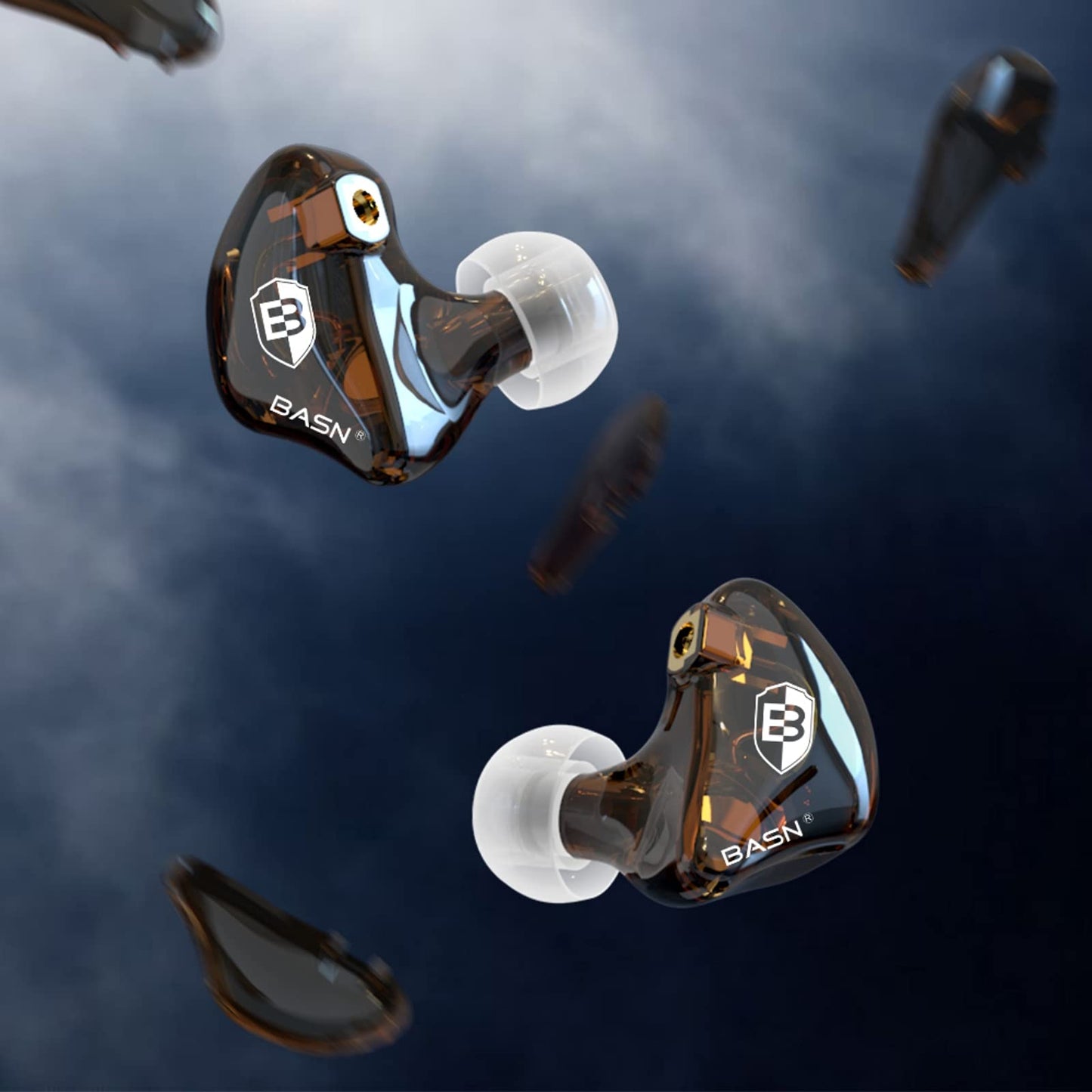 BASN in-Ear Monitor Headphones Dual Dynamic Drivers IEM Earphones Detachable MMCX Cable Musicians Earbuds Headphones (BC100 Brown, with no Mic)