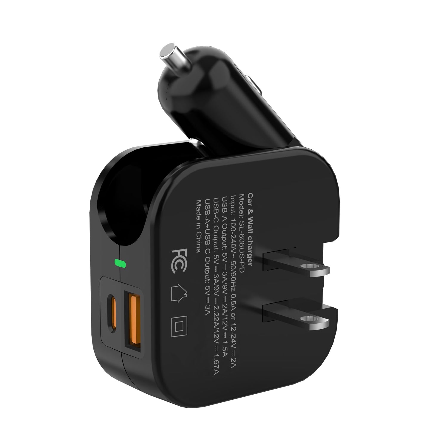 TRON Wall & Car Charger Travel Charging Station, 36W Dual USB-C & USB-A Fast Charger, Foldable for iPhone, iPad, Android, Earbuds - TR17