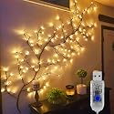 TTDHWW Twinkling Brown Vine Fairy Lights 96 LED Bendable Willow Vine Lights - 1pc 6Ft Flexible Brown Vine Fairy Lights with 8 Modes Twinkle Artificial