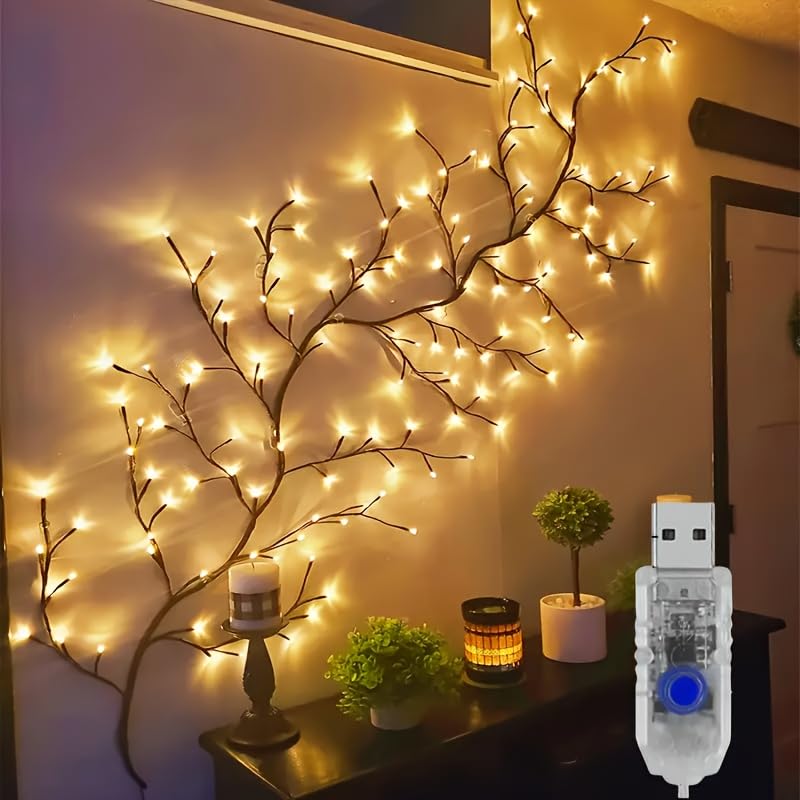 TTDHWW Twinkling Brown Vine Fairy Lights 96 LED Bendable Willow Vine Lights - 1pc 6Ft Flexible Brown Vine Fairy Lights with 8 Modes Twinkle Artificial