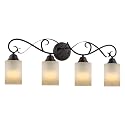 Kira Home Villa 31" Traditional 4-Light Bathroom Vanity Light with Scrollwork Design and Frosted Amber Glass Shades, Oil Rubbed Bronze Finish