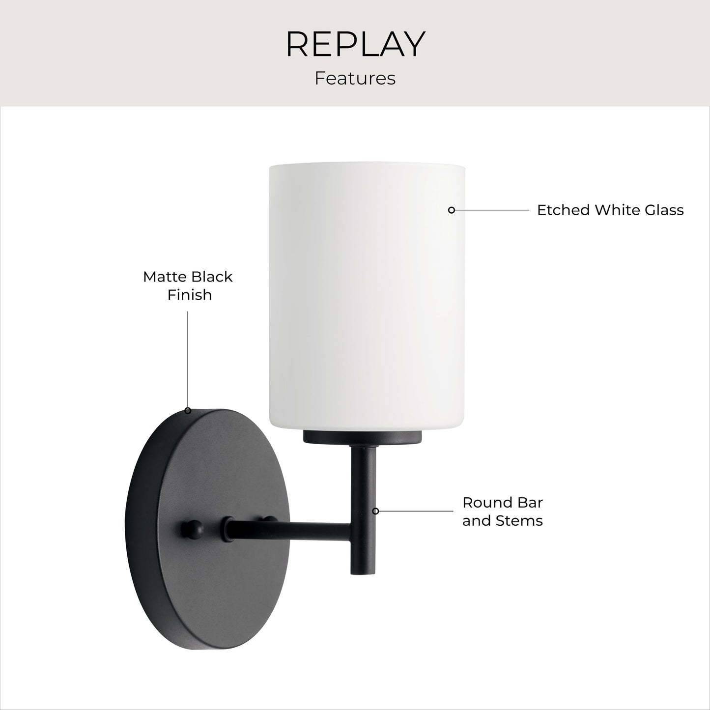 Progress Lighting Replay Collection 1 Light Bathroom Vanity Light, Modern Bath Lighting Fixture with Etched White Glass Shades for Over The Mirror