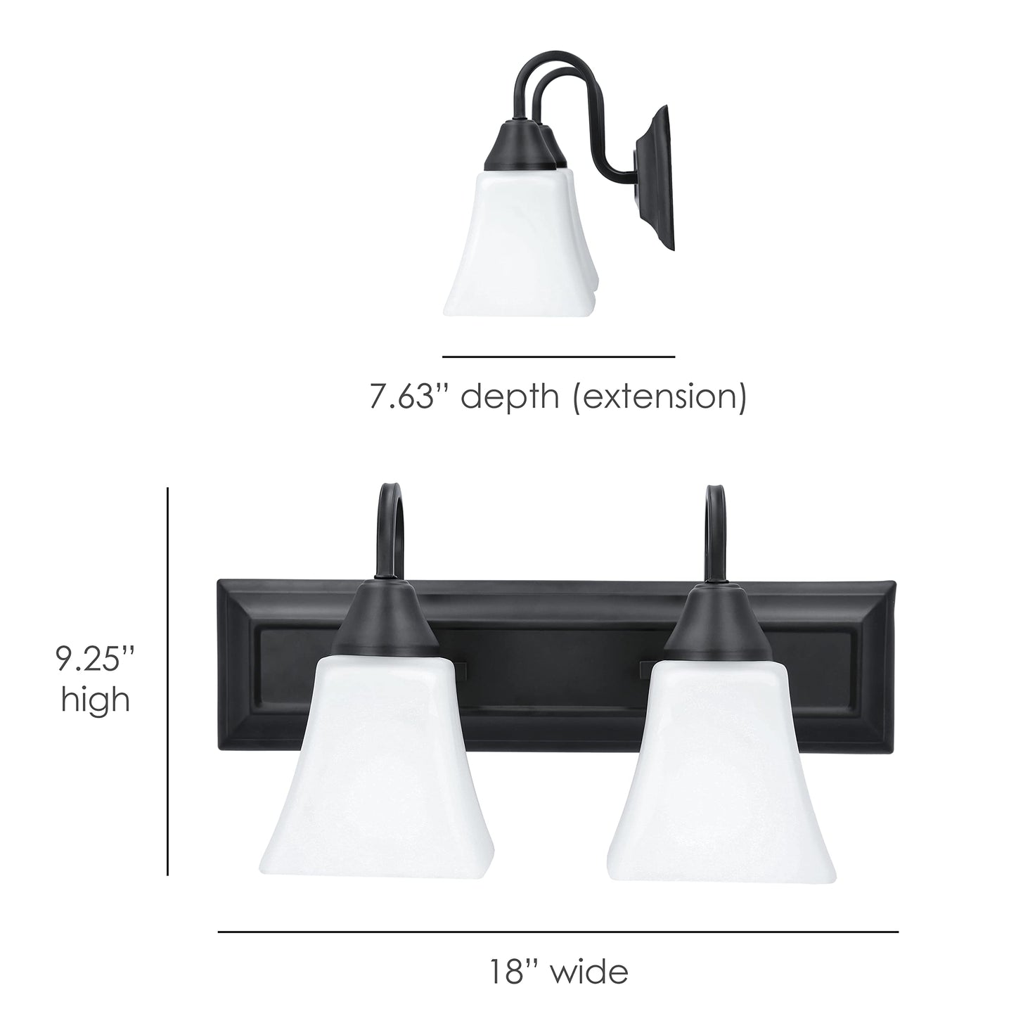 Luminance Square Lexington Vanity Light Wall Sconce | Black and White Bathroom Decor Fixture for Over Sink and Above Mirror | Mount as Uplighting or
