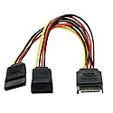 2 Pack Power Y Splitter Cable, 15 Pin SATA Male to Dual Female 7-Inch, Durable Adapter for SATA Hard Drives, SSDs, CD/DVD Drives